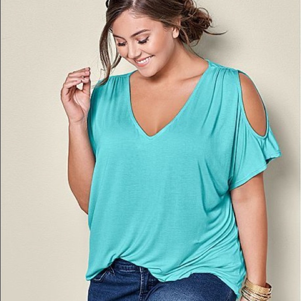 Plus size V- neck cold shoulder top